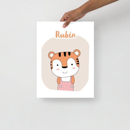 Lámina de pequeño tigre personalizable con nombre